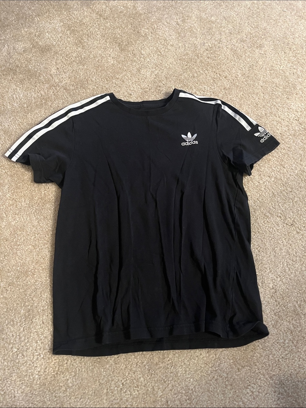 adidas Black Tee with White Shoulder Stripes